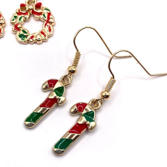 Gold set of 3 Christmas earrings - Picture 3 of 4
